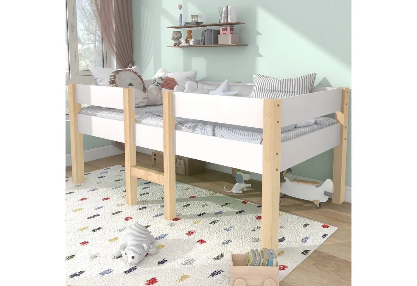 Flieks Kinderbett Hochbett Massives Kiefernholz mit Lattenrost