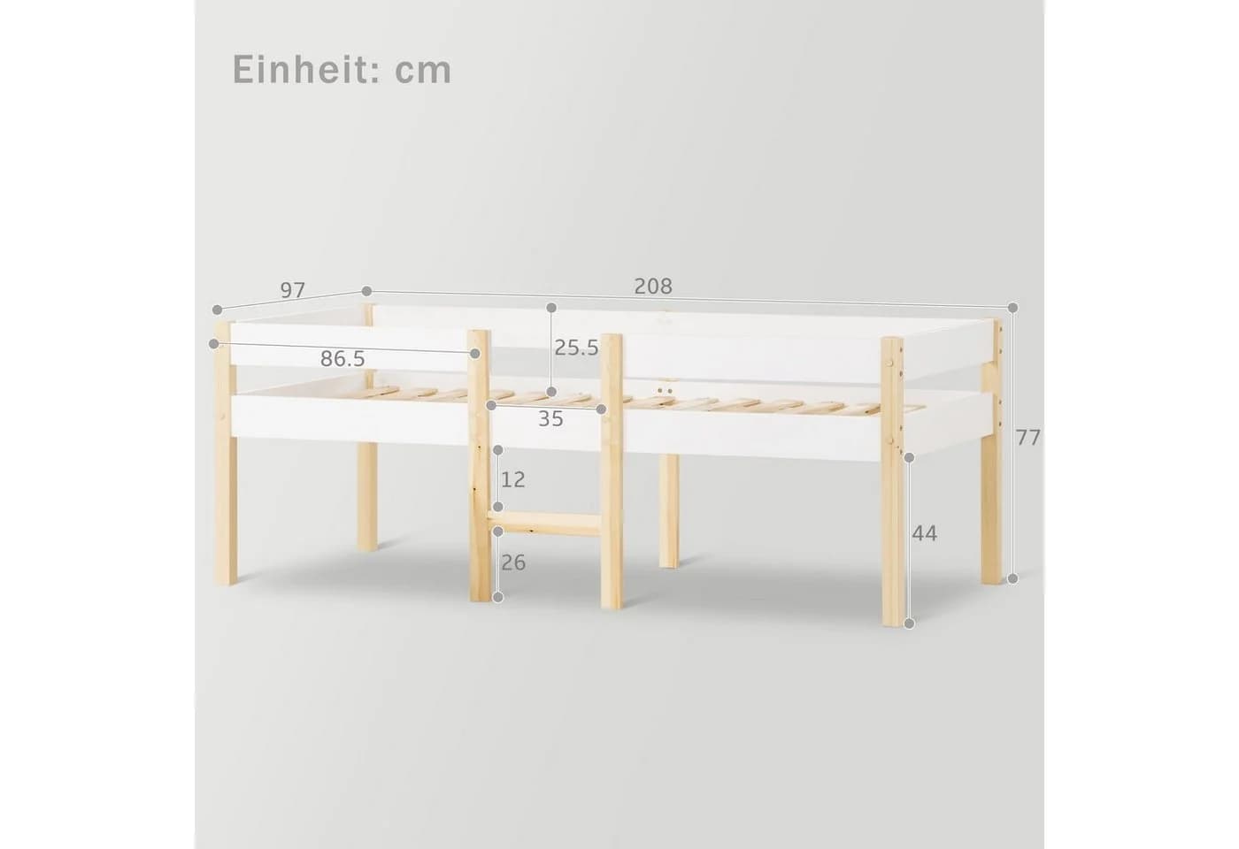 Flieks Kinderbett Hochbett Massives Kiefernholz mit Lattenrost - Bild 3