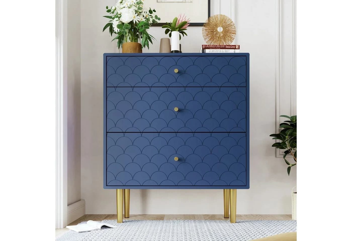 Flieks Kommode Sideboard Fischschuppenmuster Marineblau
