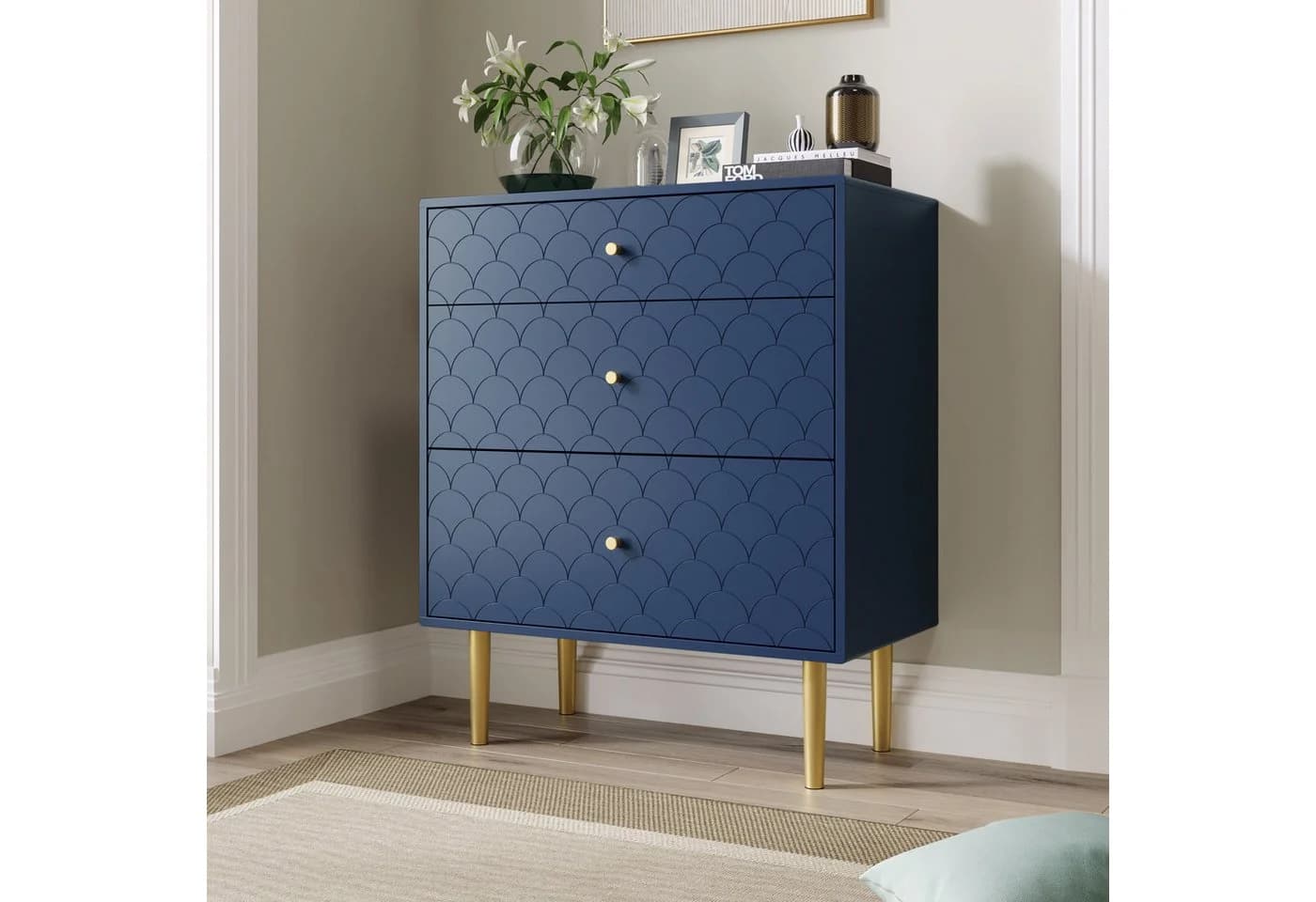 Flieks Kommode Sideboard Fischschuppenmuster Marineblau - Bild 2