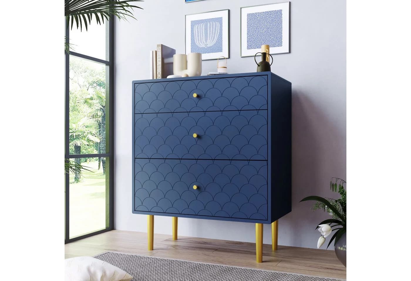 Flieks Kommode Sideboard Fischschuppenmuster Marineblau - Bild 3