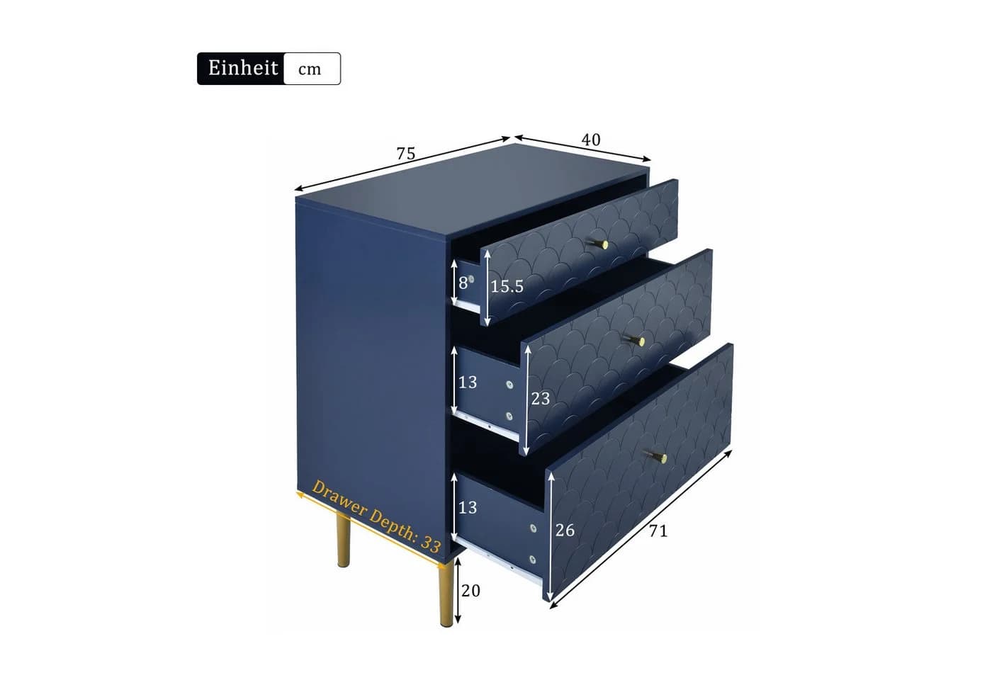 Flieks Kommode Sideboard Fischschuppenmuster Marineblau - Bild 5