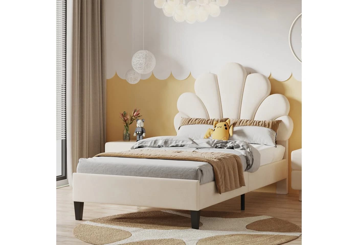 Flieks Polsterbett Kinderbett Blumenform Samt Beige - Bild 2