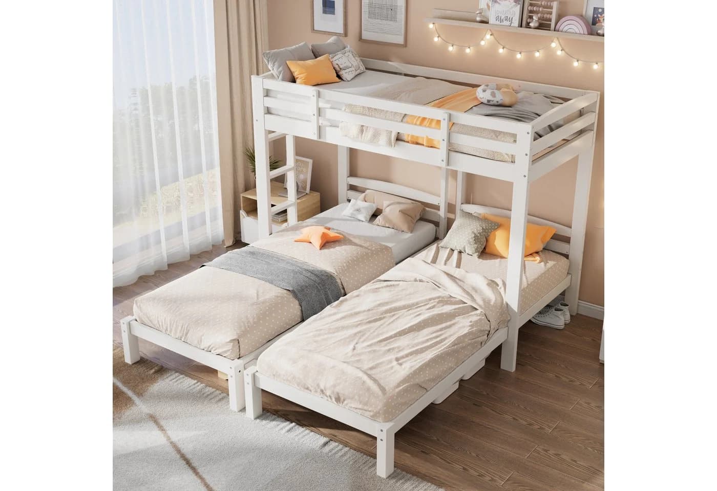 Flieks Etagenbett Dreierbett Kinderbett mit Leiter Kiefer 90x200cm