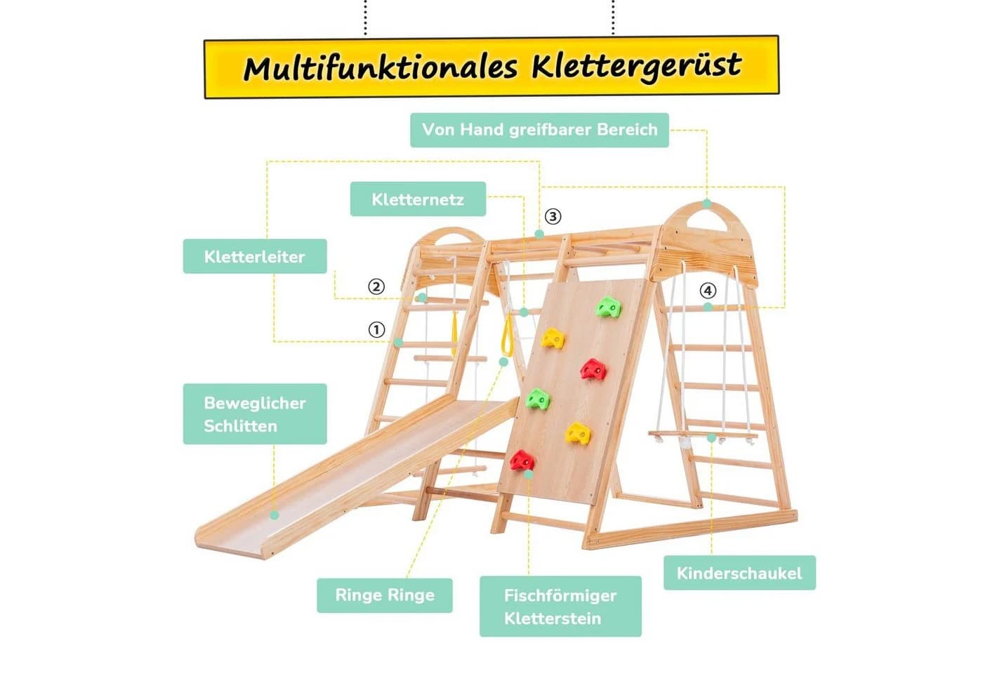Merax 7-in-1 Klettergerüst Holz mit Rutschbahn & Schaukel