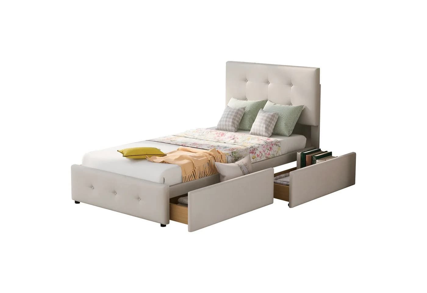 Flieks Polsterbett mit Schubladen Samt Beige - Bild 2