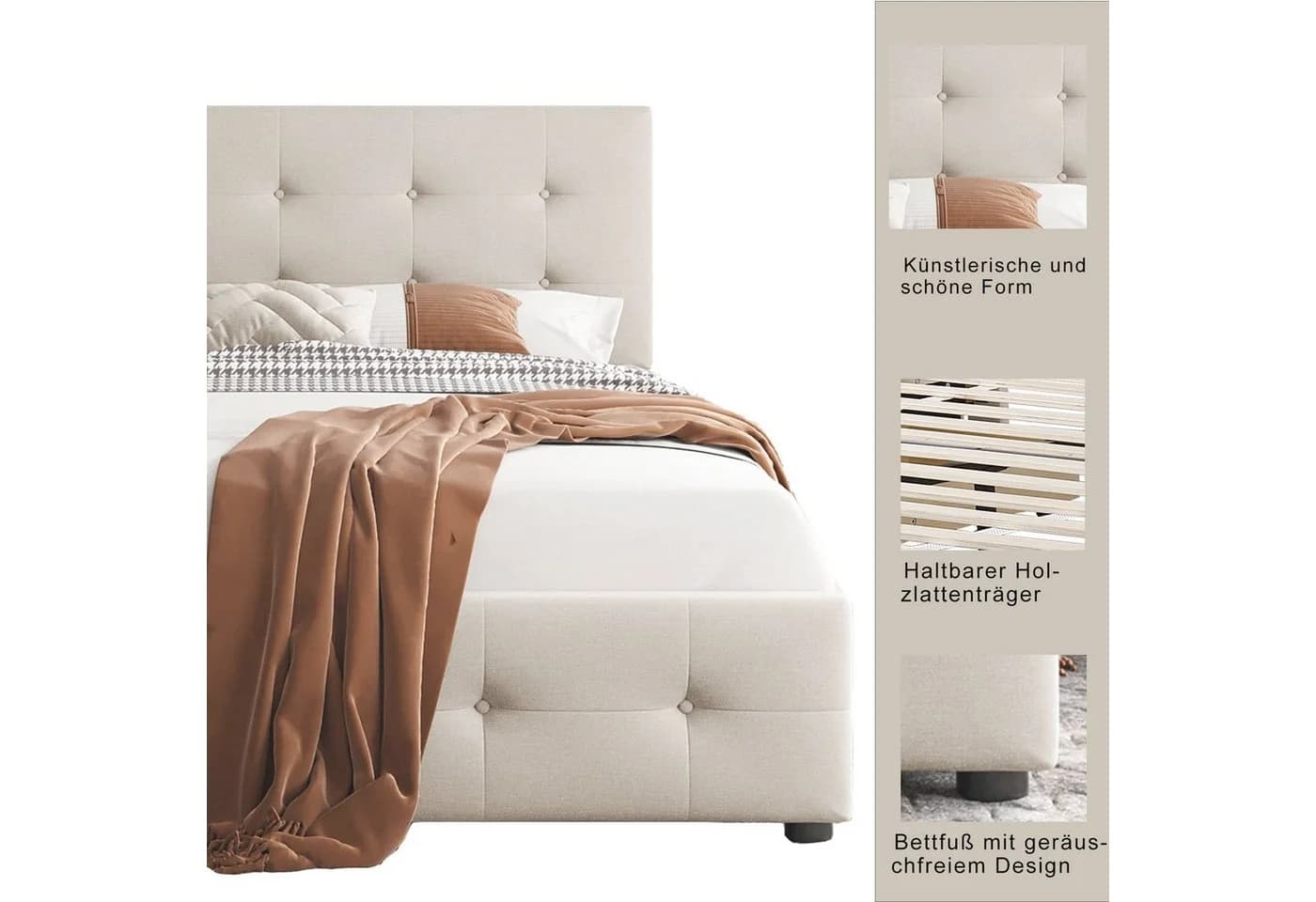 Flieks Polsterbett mit Schubladen Samt Beige - Bild 5