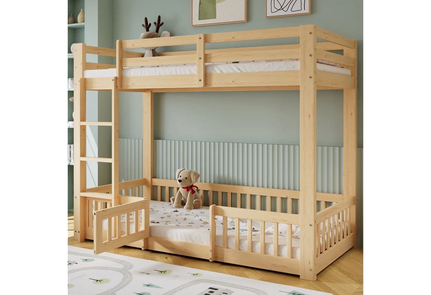 Flieks Etagenbett Kiefernholz Kinderbett mit Lattenrost 90x200cm