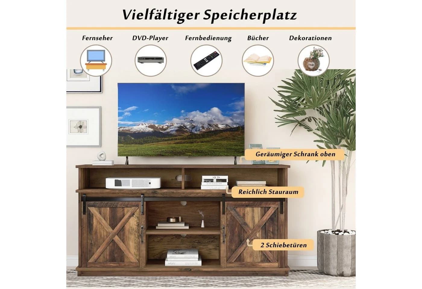 Merax Lowboard TV-Schrank Schiebetüren Vintage Schwarz Landhausstil