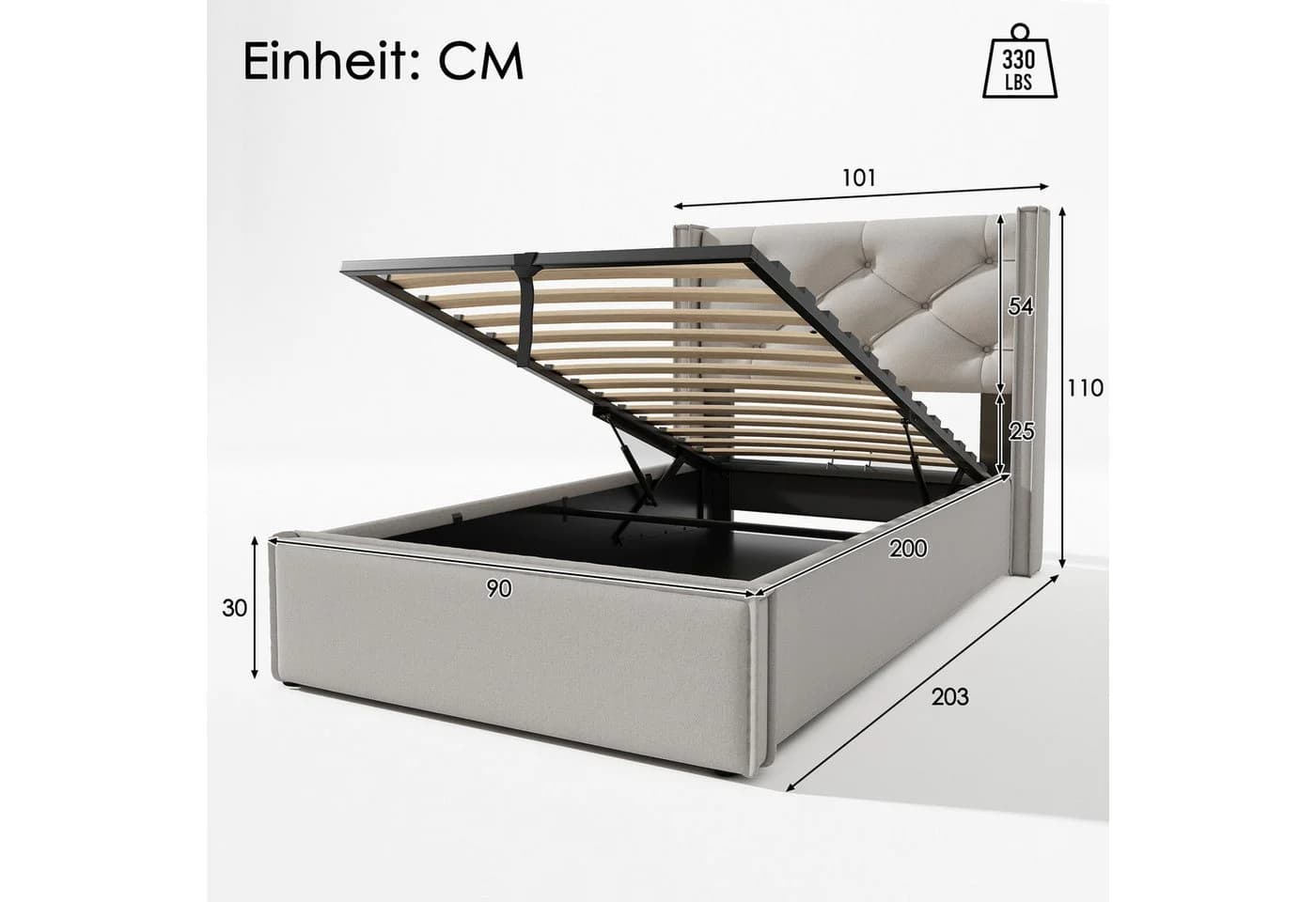 Flieks Polsterbett mit Stauraum und Lattenrost Grau - Bild 3