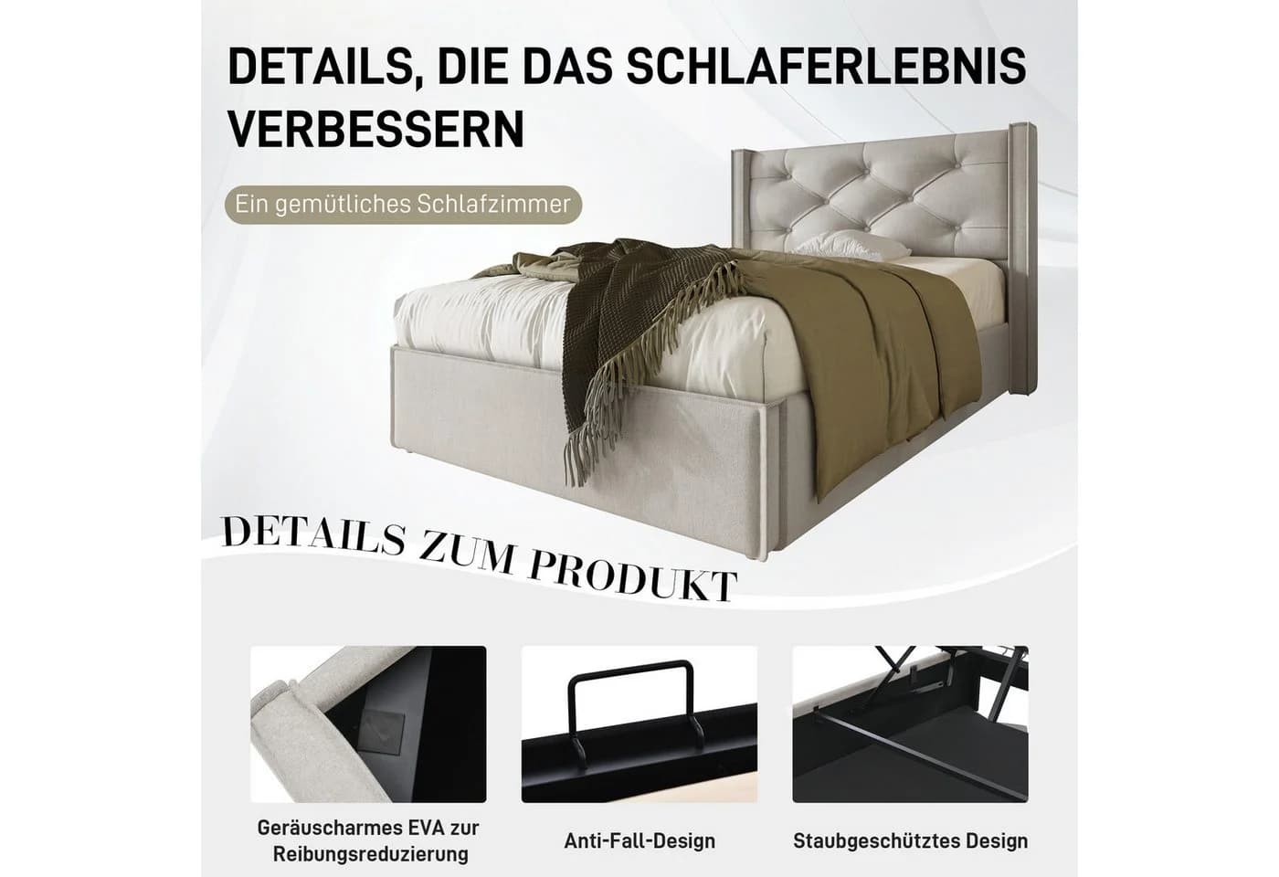 Flieks Polsterbett mit Stauraum und Lattenrost Grau - Bild 5