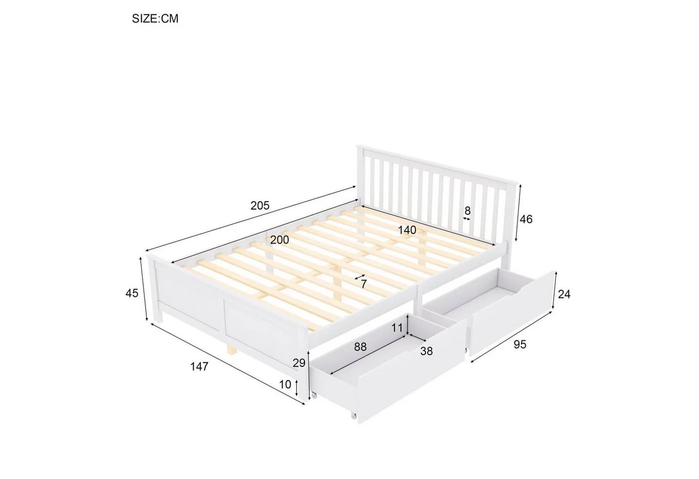 Flieks Massivholzbett Kiefer Doppelbett mit Schubladen - Bild 5
