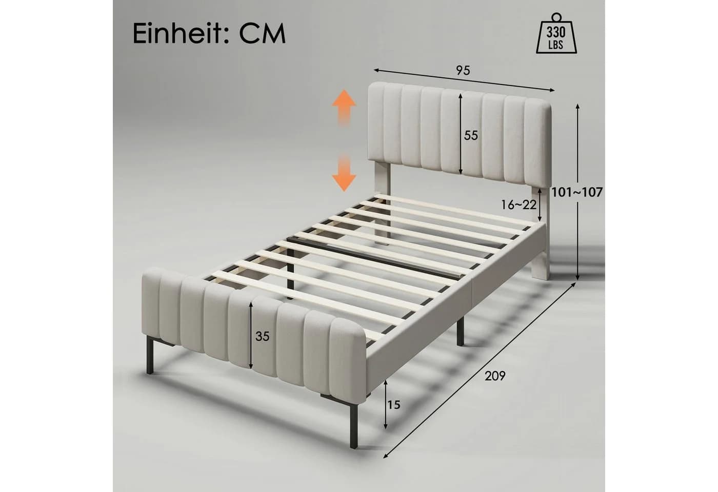 Flieks Polsterbett Einzelbett mit verstellbarem Kopfteil Leinen - Bild 4