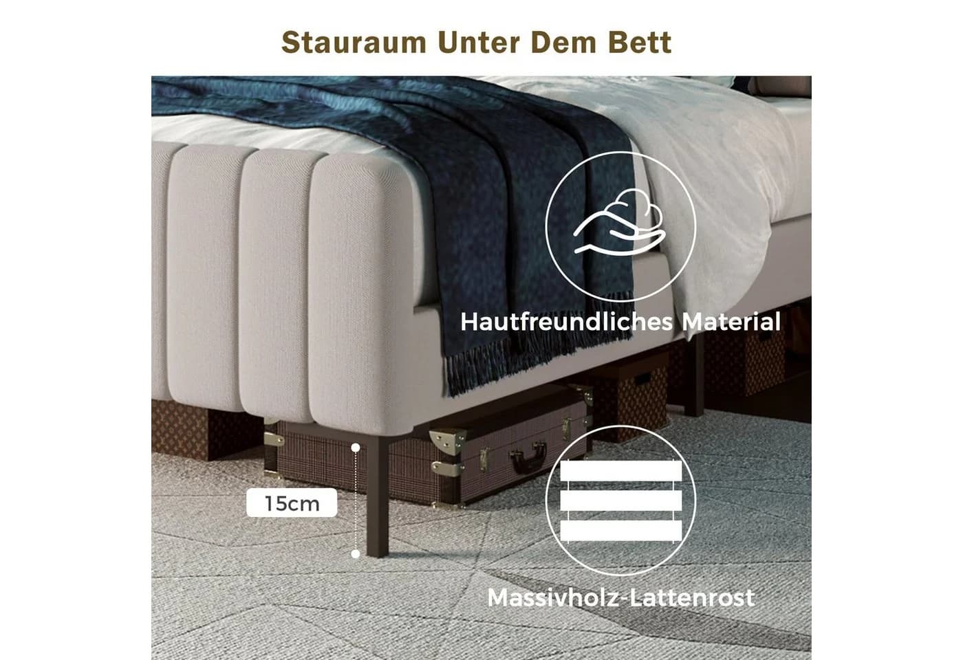 Flieks Polsterbett Einzelbett mit verstellbarem Kopfteil Leinen - Bild 5