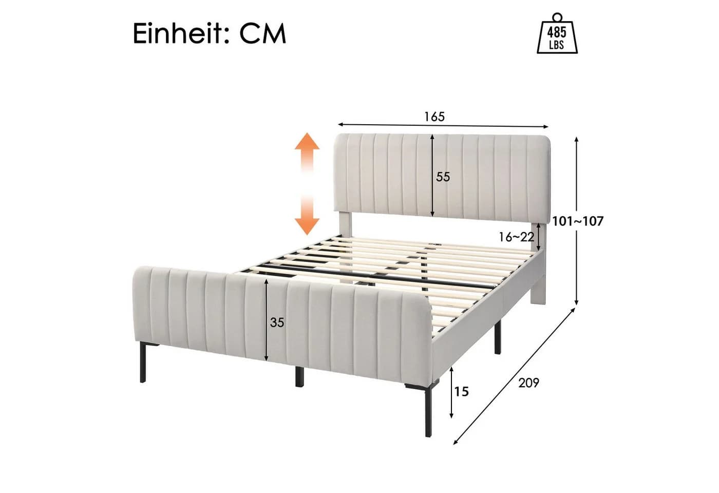 Flieks Polsterbett Doppelbett mit verstellbarem Kopfteil Leinen - Bild 4