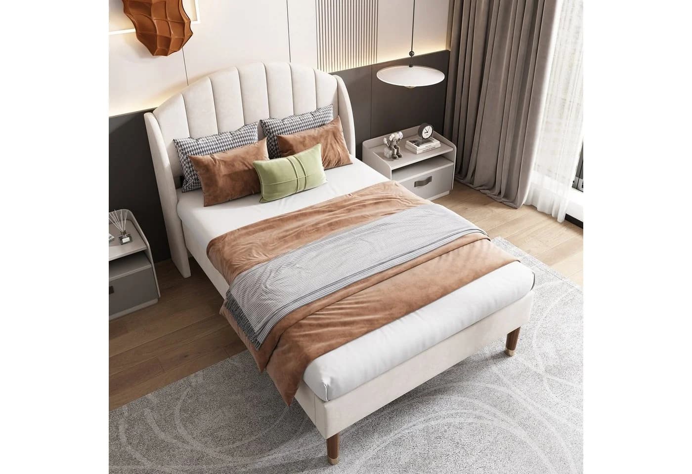 Flieks Polsterbett 90x200cm Massivholz Samt Beige