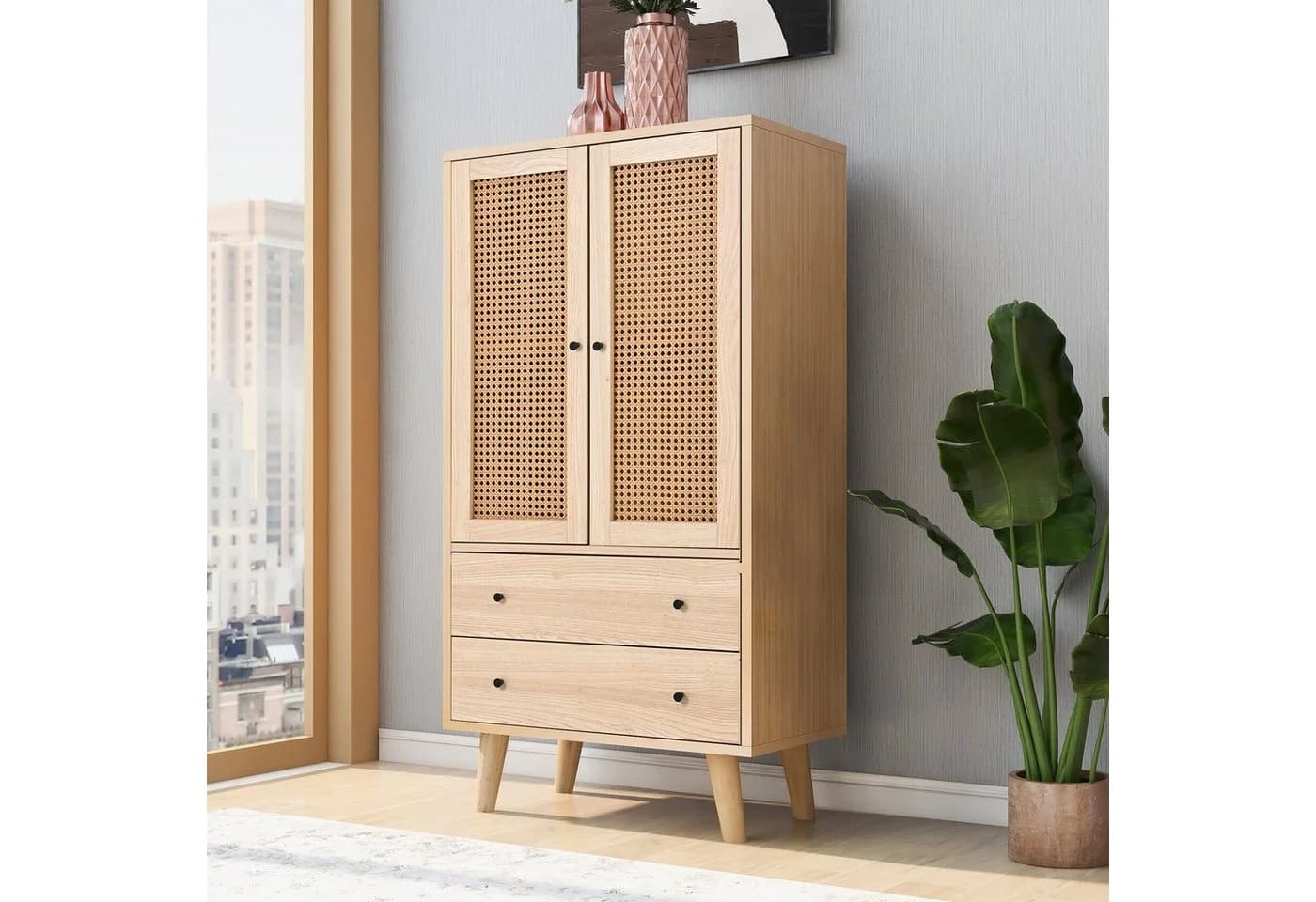 Flieks Kommode Sideboard 2 Schubladen 2 Türen Massivholz Natur