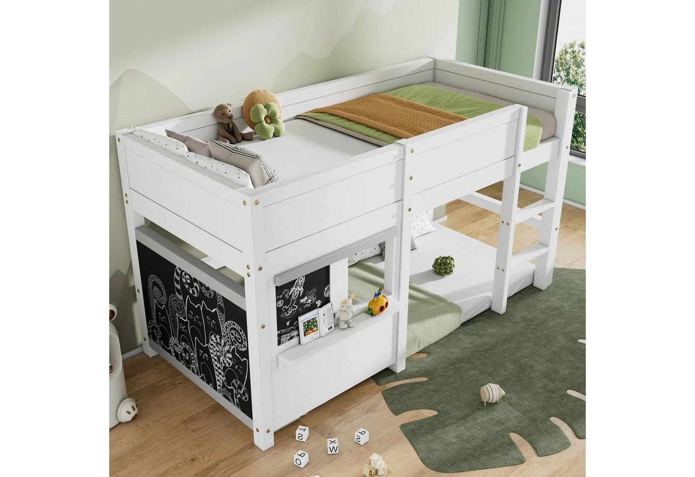 Flieks Hochbett Kinderbett Weiß Kiefern-Massivholz