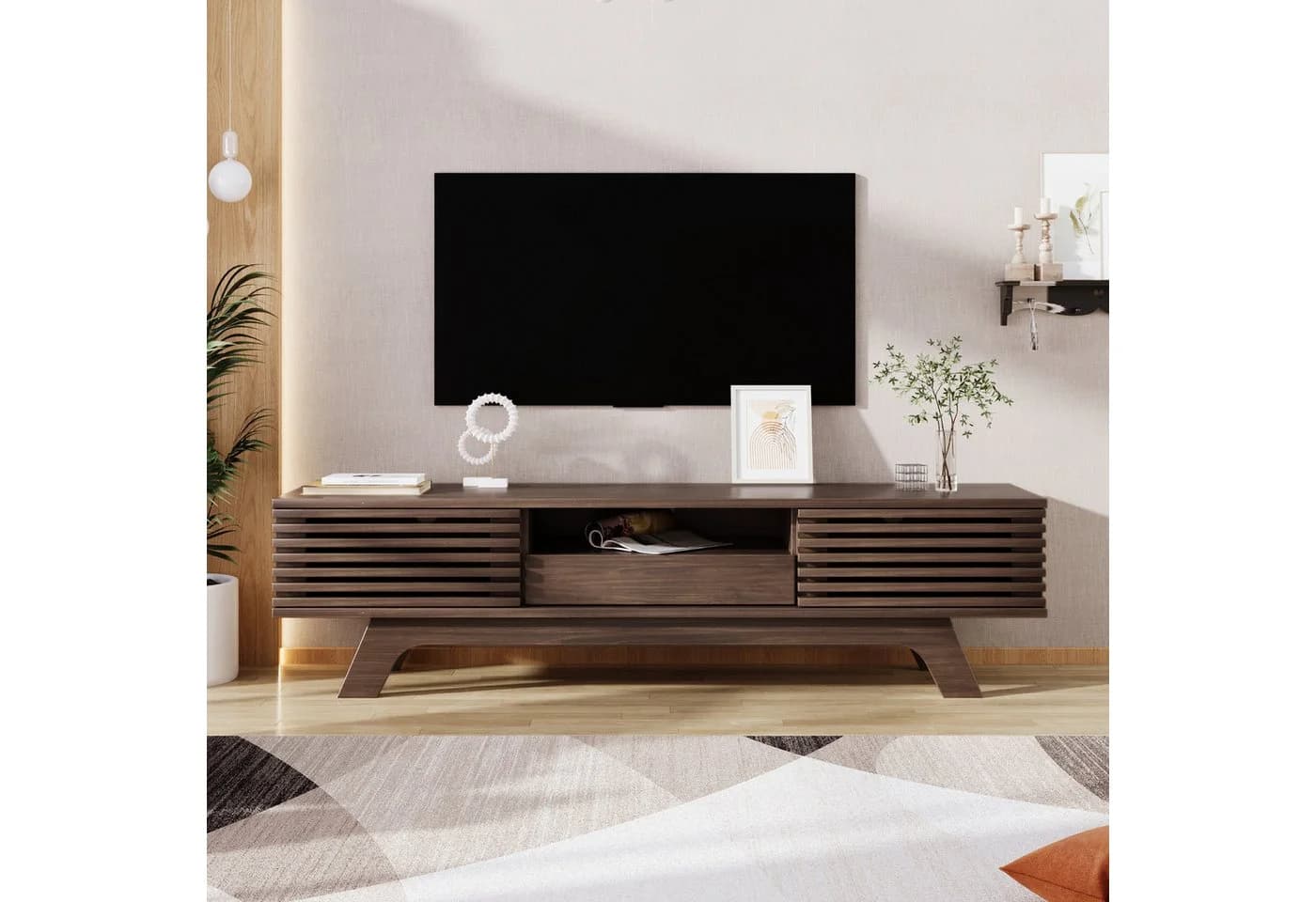 Merax Lowboard TV-Schrank Retro Walnuss Holzbeine