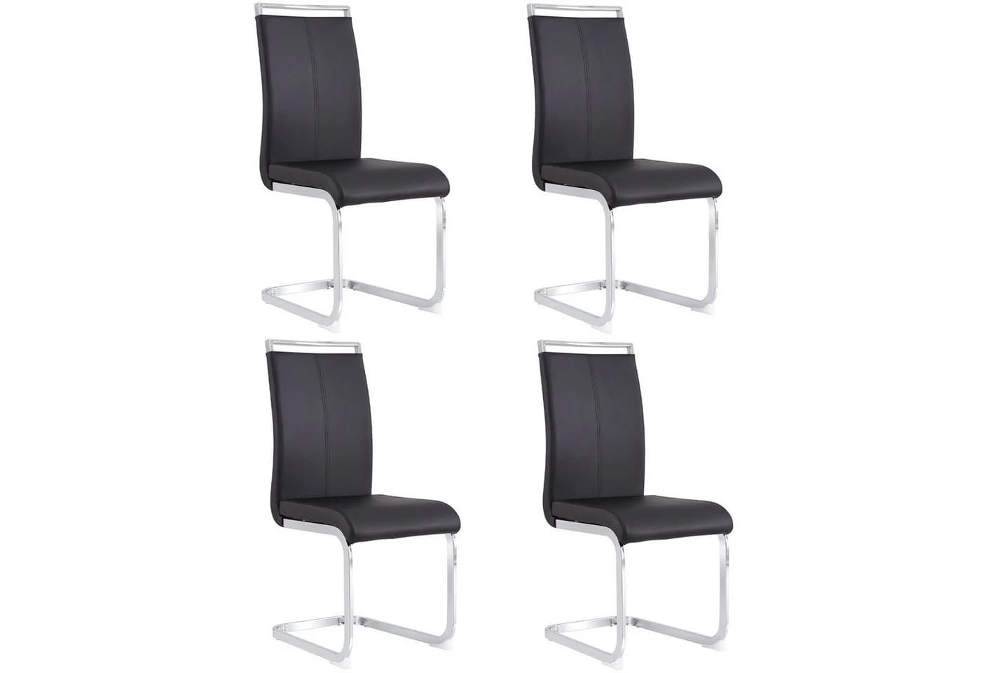 Flieks Freischwinger 4er Set Esszimmerstuhl Kunstleder Schwarz/Silber - Bild 2