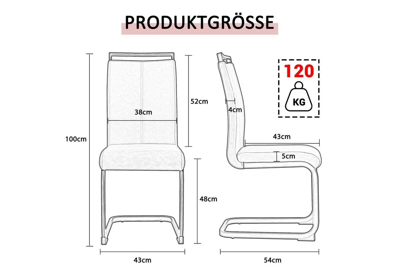 Flieks Freischwinger 4er Set Esszimmerstuhl Kunstleder Polsterstuhl Schwingstühle - Bild 3