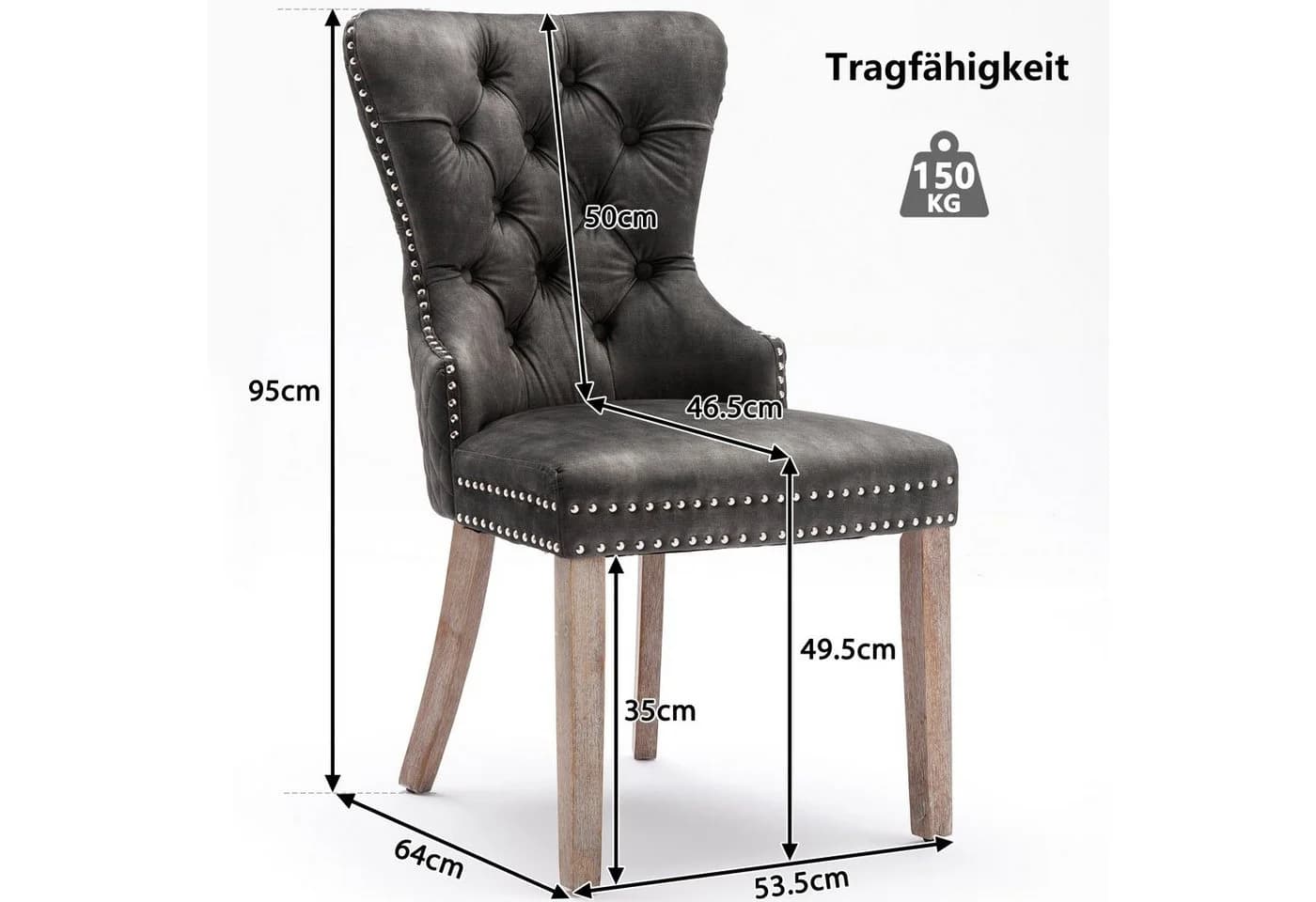 Flieks Esszimmerstuhl 6er Set Dunkelgrau Samt Polsterstühle - Bild 3