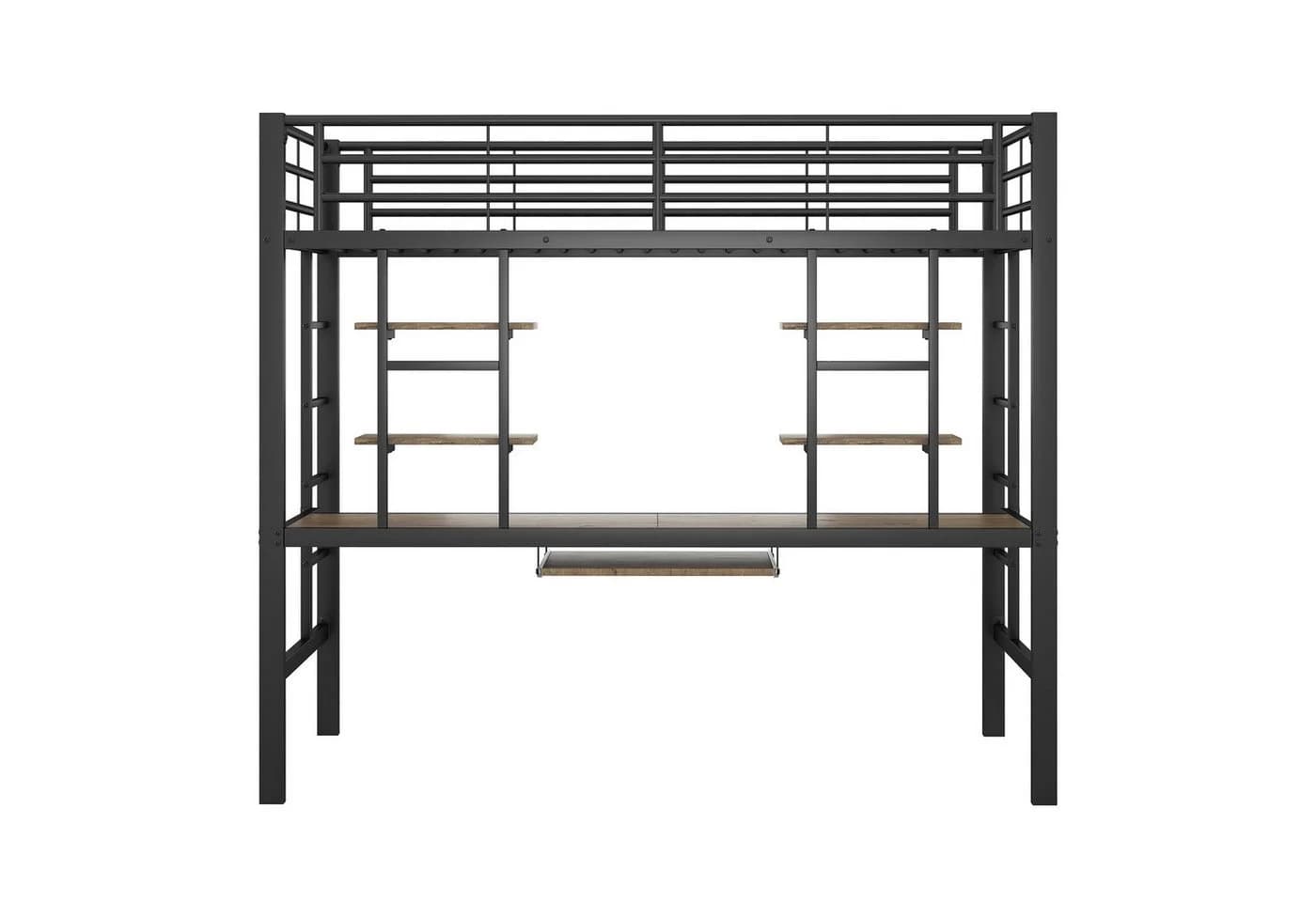 Flieks Hochbett Metallbett Kinderbett mit Schreibtisch & Regal 90x200cm - Bild 4