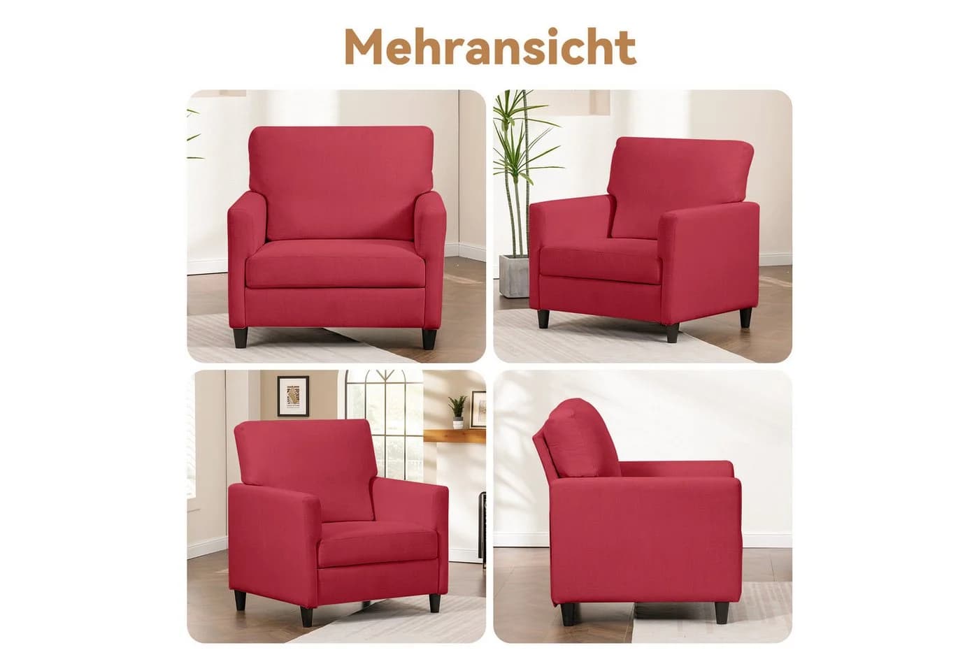 COMHOMA Relaxsessel Leinen rot mit Memory-Schaum - Bild 3