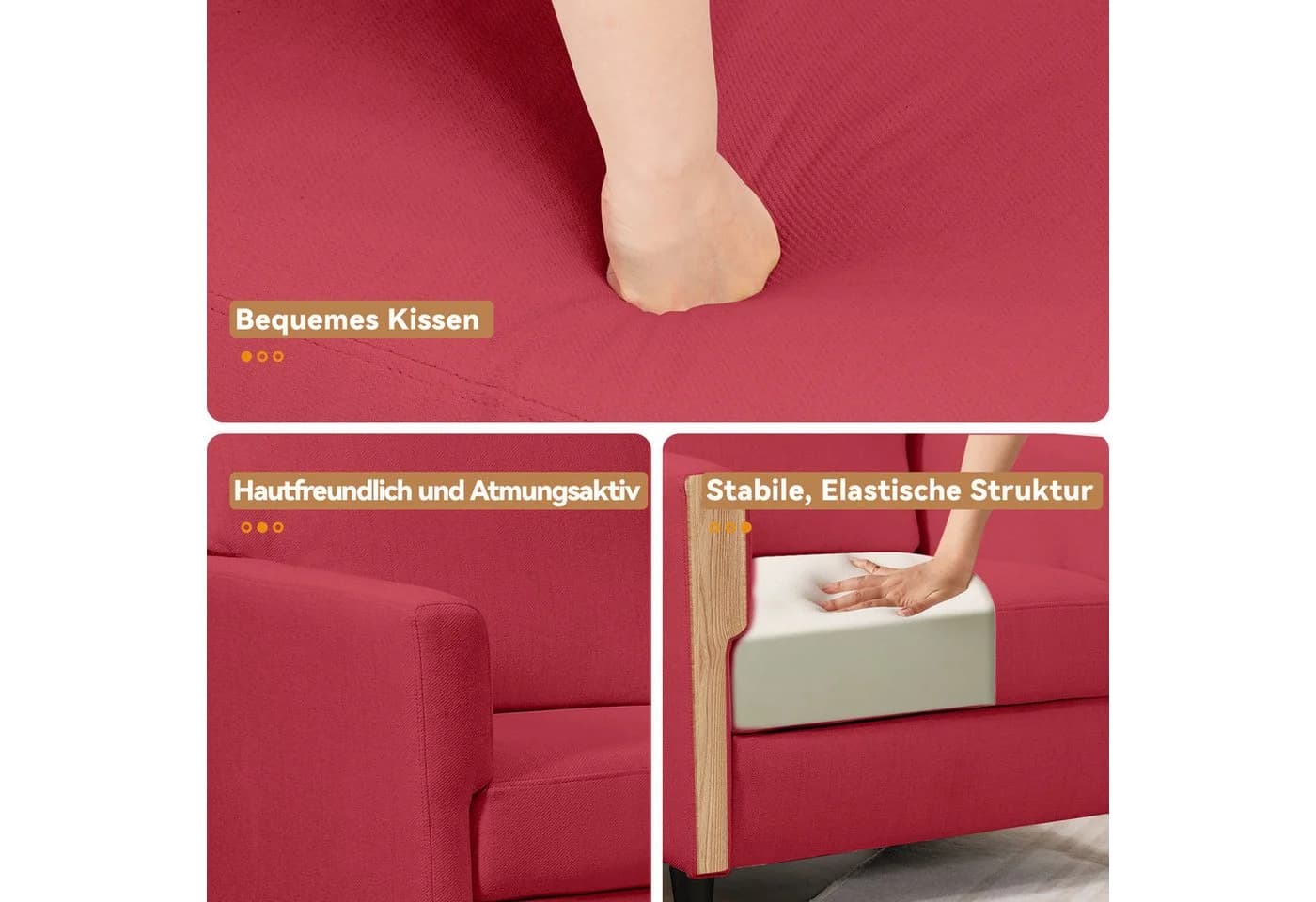COMHOMA Relaxsessel Leinen rot mit Memory-Schaum - Bild 5