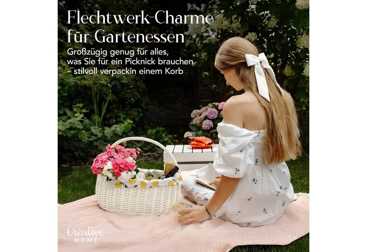 Creative Home Weidenkorb Einkaufskorb Weiß mit Henkel - Bild 4