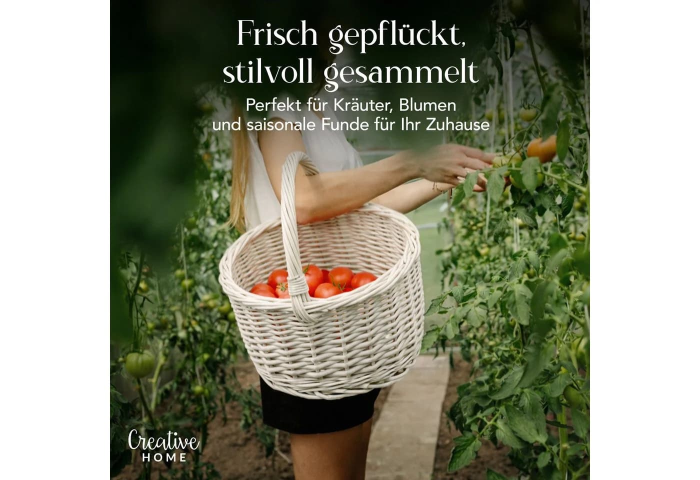 Creative Home Weidenkorb mit Henkel Weiß Handgeflochten - Bild 4