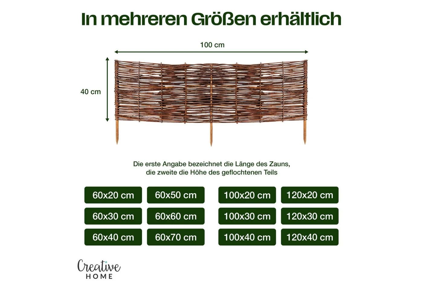 Creative Home Weidenzaun 5er Set Beeteinfassung Gartenzaun - Bild 3