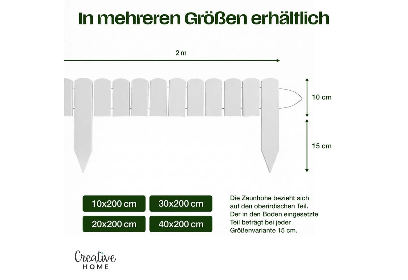 Creative Home Staketenzaun Rasenkante Beeteinfassung Holz Weiß 200 cm - Bild 3