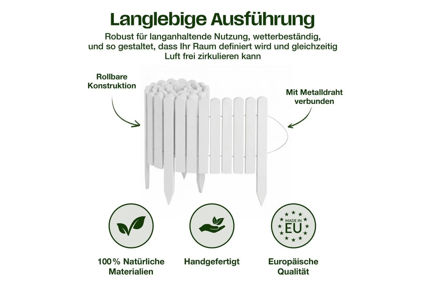 Creative Home Staketenzaun Rasenkante Beeteinfassung Holz Weiß 200 cm - Bild 4