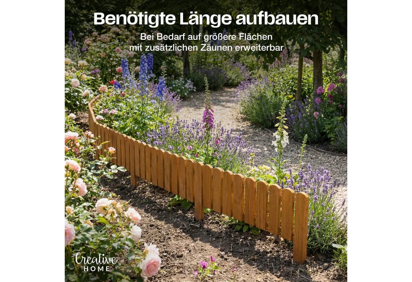 Creative Home Staketenzaun Rasenkante Beeteinfassung Holz Weiß 200 cm - Bild 5