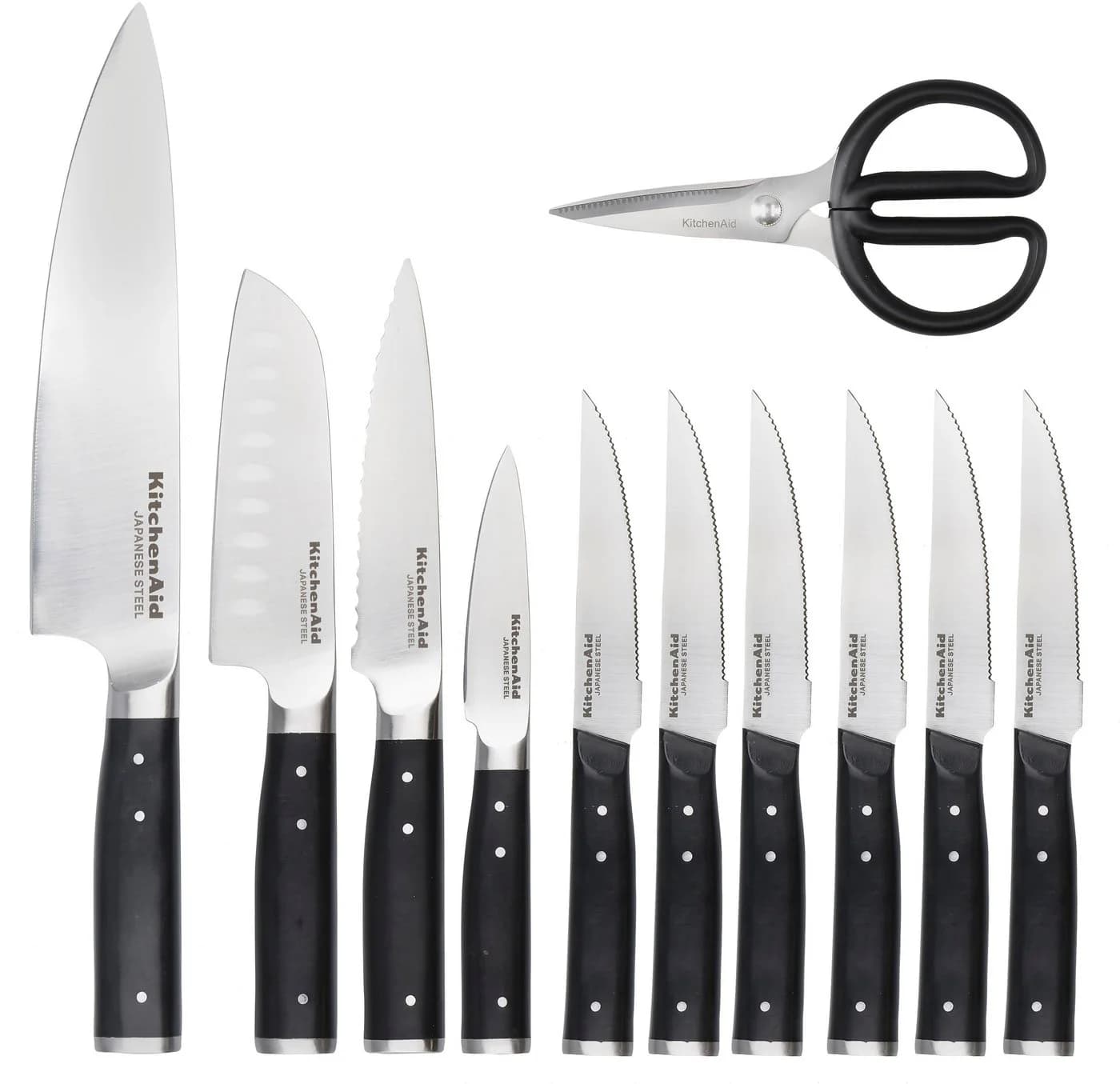 KitchenAid Messerblock Gourmet 11tlg. Japanischer Stahl Birkenholz