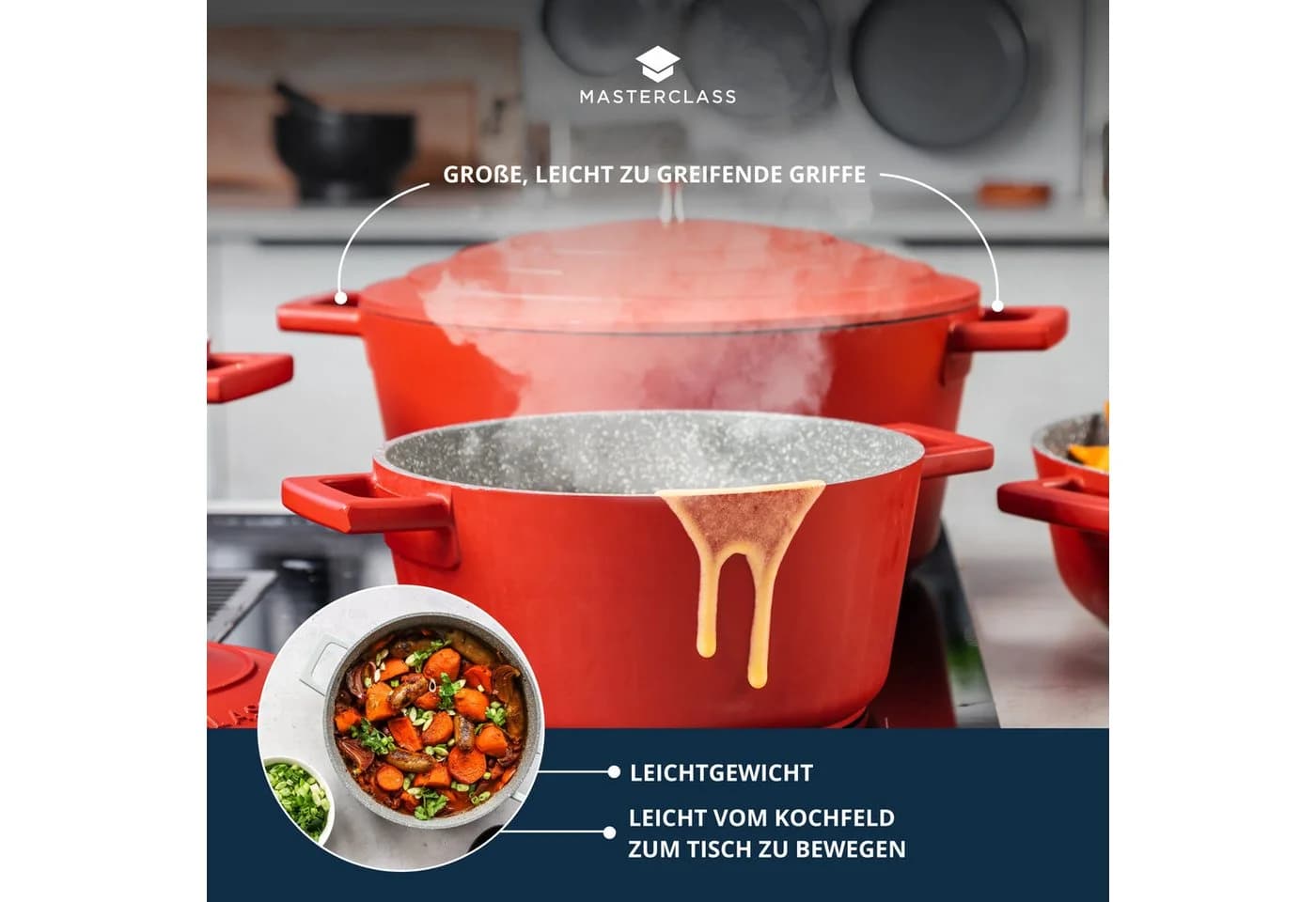 MasterClass Kasserolle Aluminiumguss 4L Rot Induktion - Bild 5