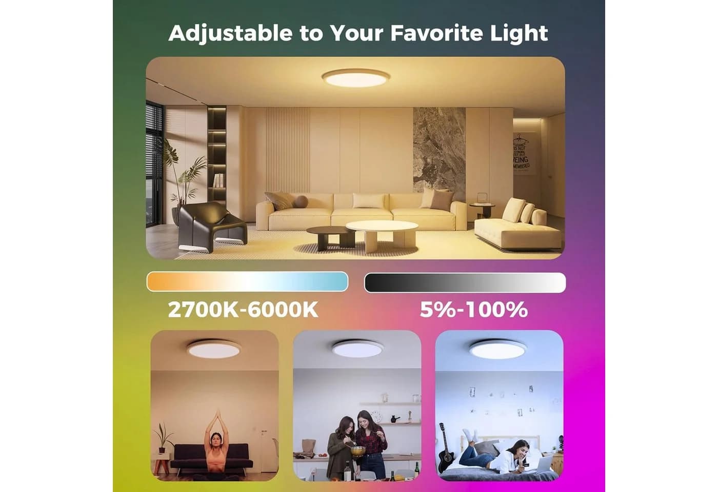 Athlix LED Deckenleuchte Flach Rund 29 cm Deckenleuchte Dimmbar, LED fest integriert, 24 W, Fernbedienung, App-Steuerung, 16 Mio. Farben - Bild 3