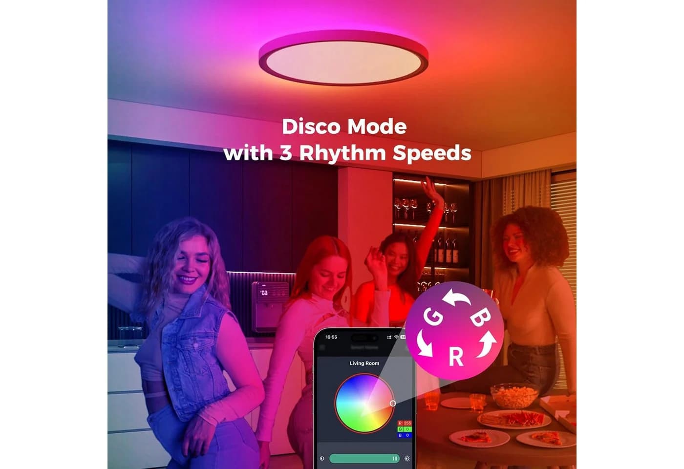 Athlix LED Deckenleuchte Flach Rund 29 cm Deckenleuchte Dimmbar, LED fest integriert, 24 W, Fernbedienung, App-Steuerung, 16 Mio. Farben - Bild 4