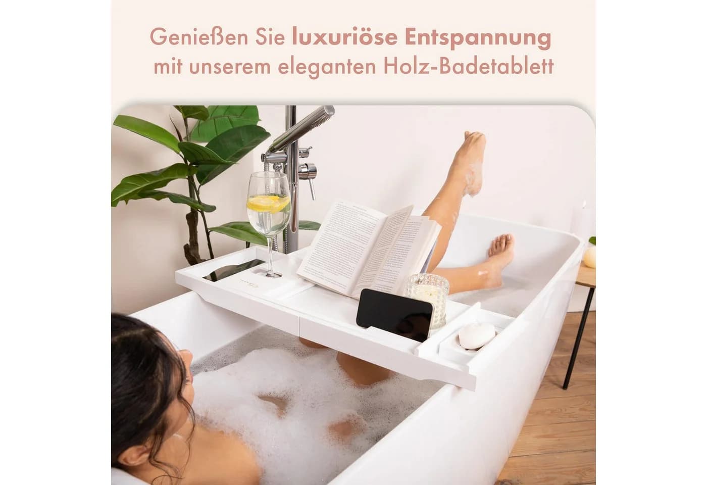 Tranquil Beauty Badewannenablage Bambus ausziehbar mit Tablethalter