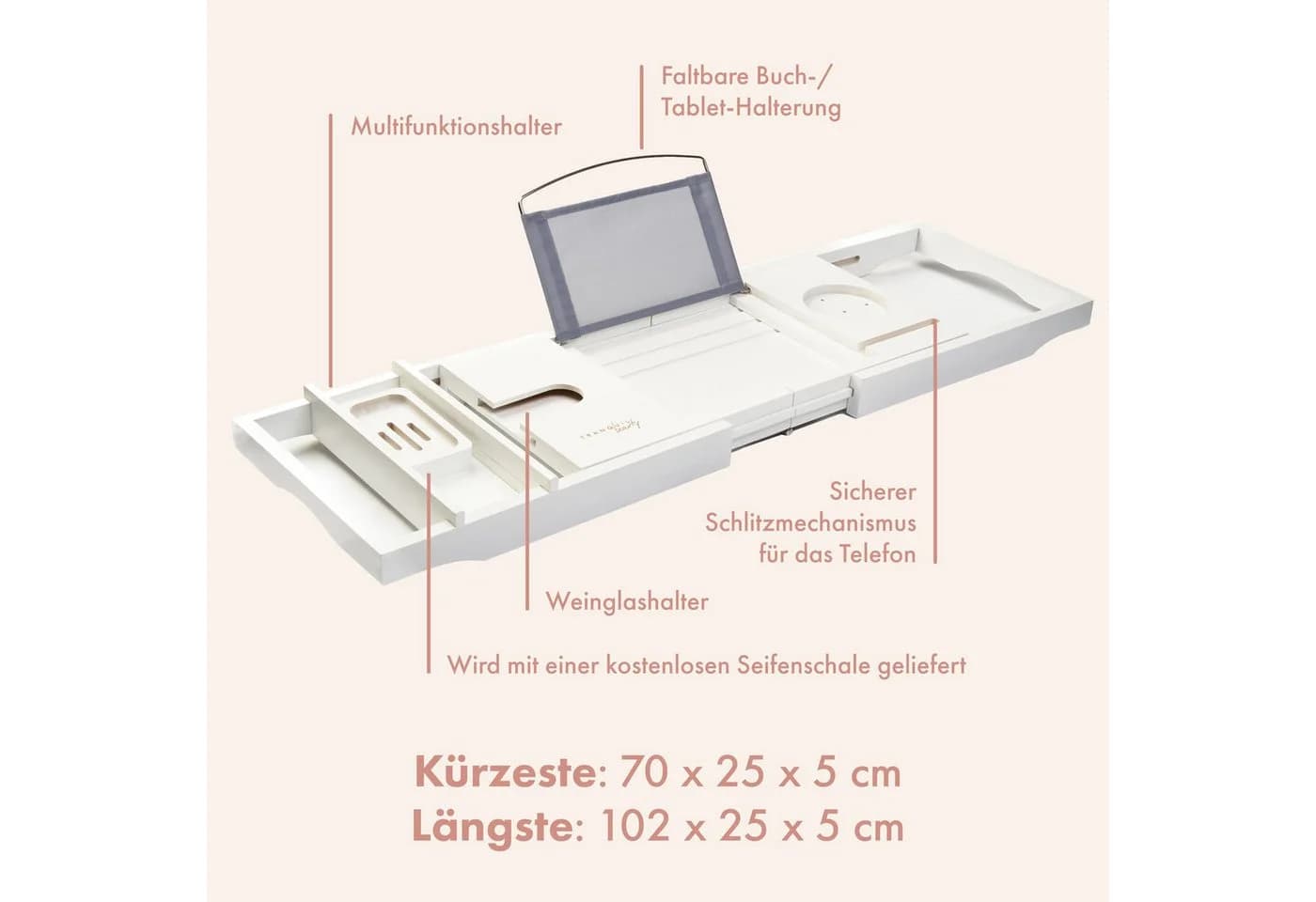 Tranquil Beauty Badewannenablage Bambus ausziehbar mit Tablethalter - Bild 3