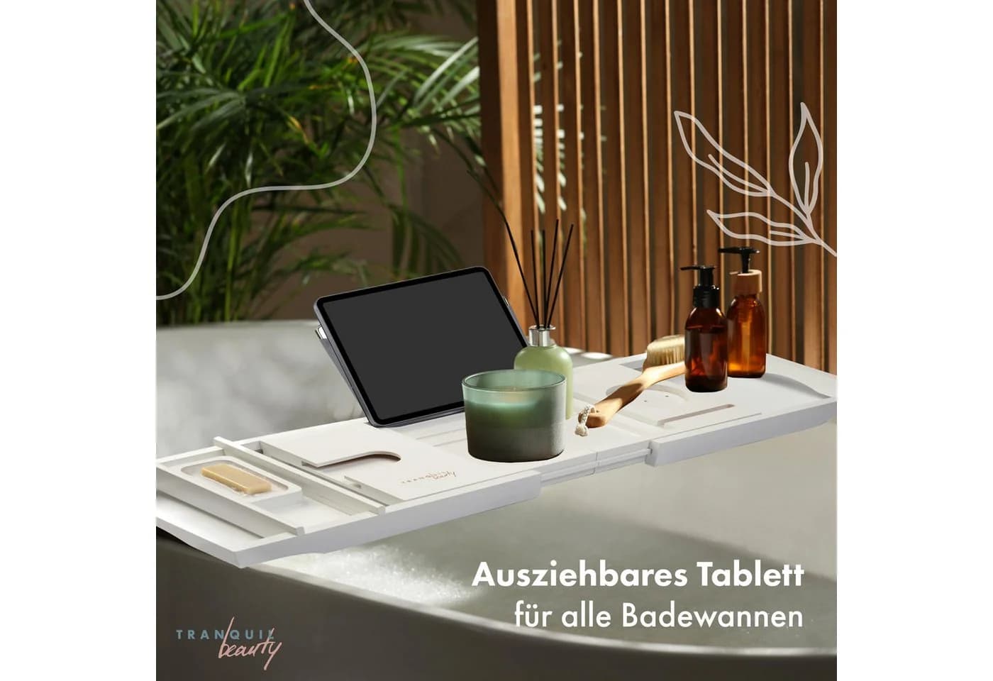 Tranquil Beauty Badewannenablage Bambus ausziehbar mit Tablethalter - Bild 4