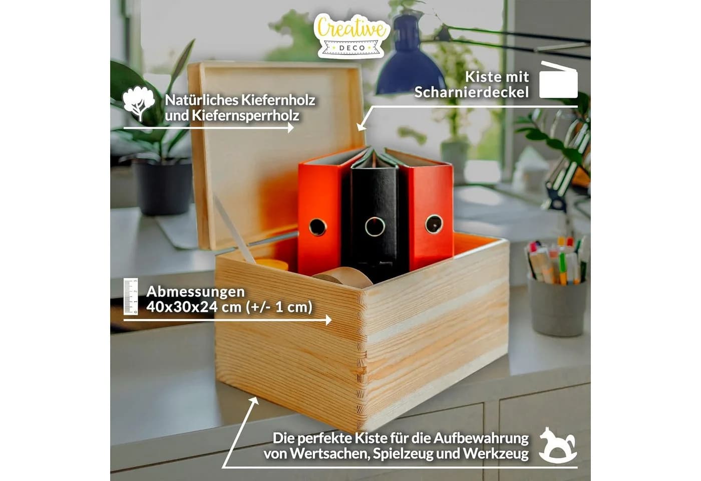 Creative Deco Holzkiste mit Deckel Natur Groß - Bild 3