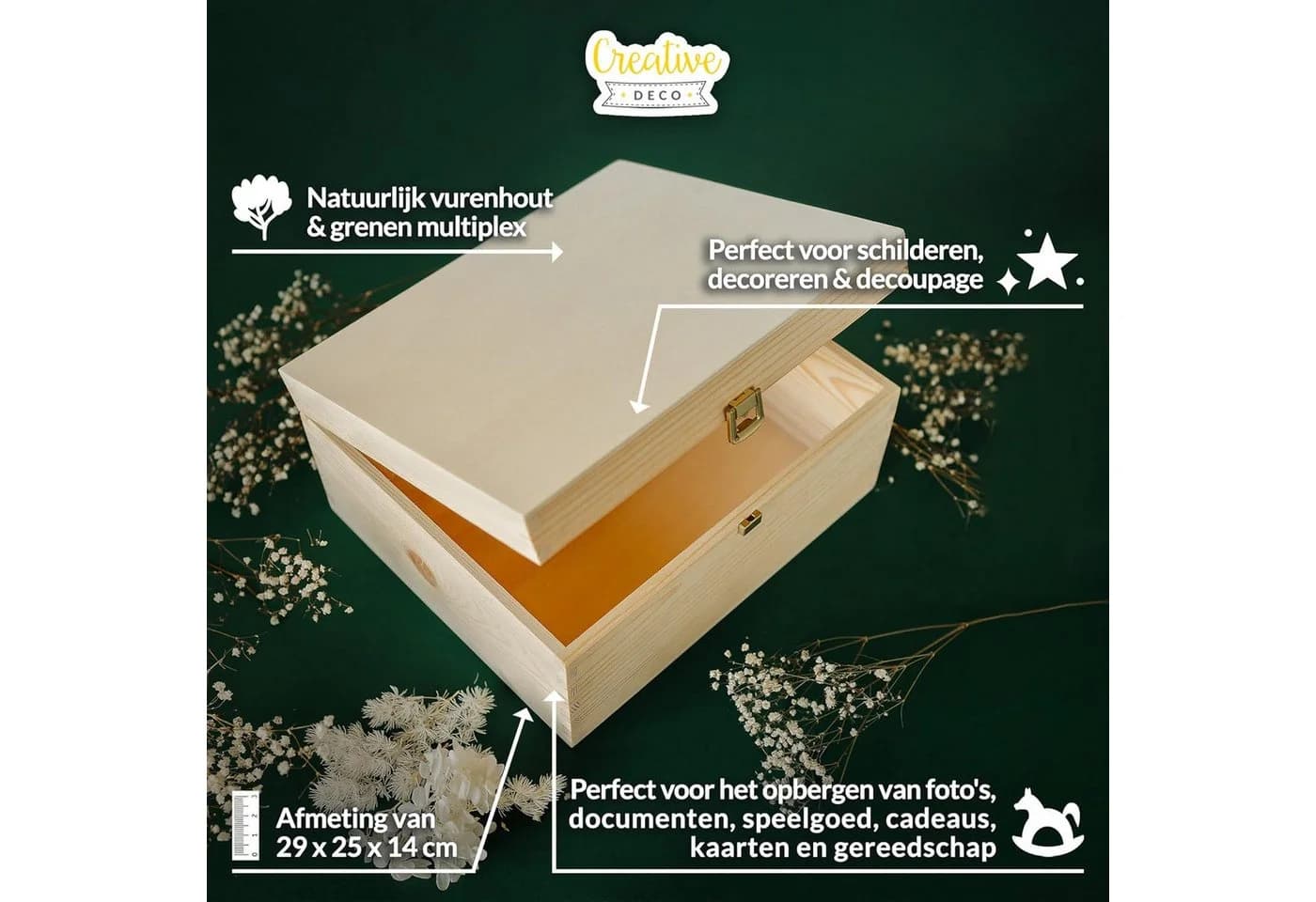 Creative Deco Holzkiste mit Deckel und Schloss, Natur - Bild 4