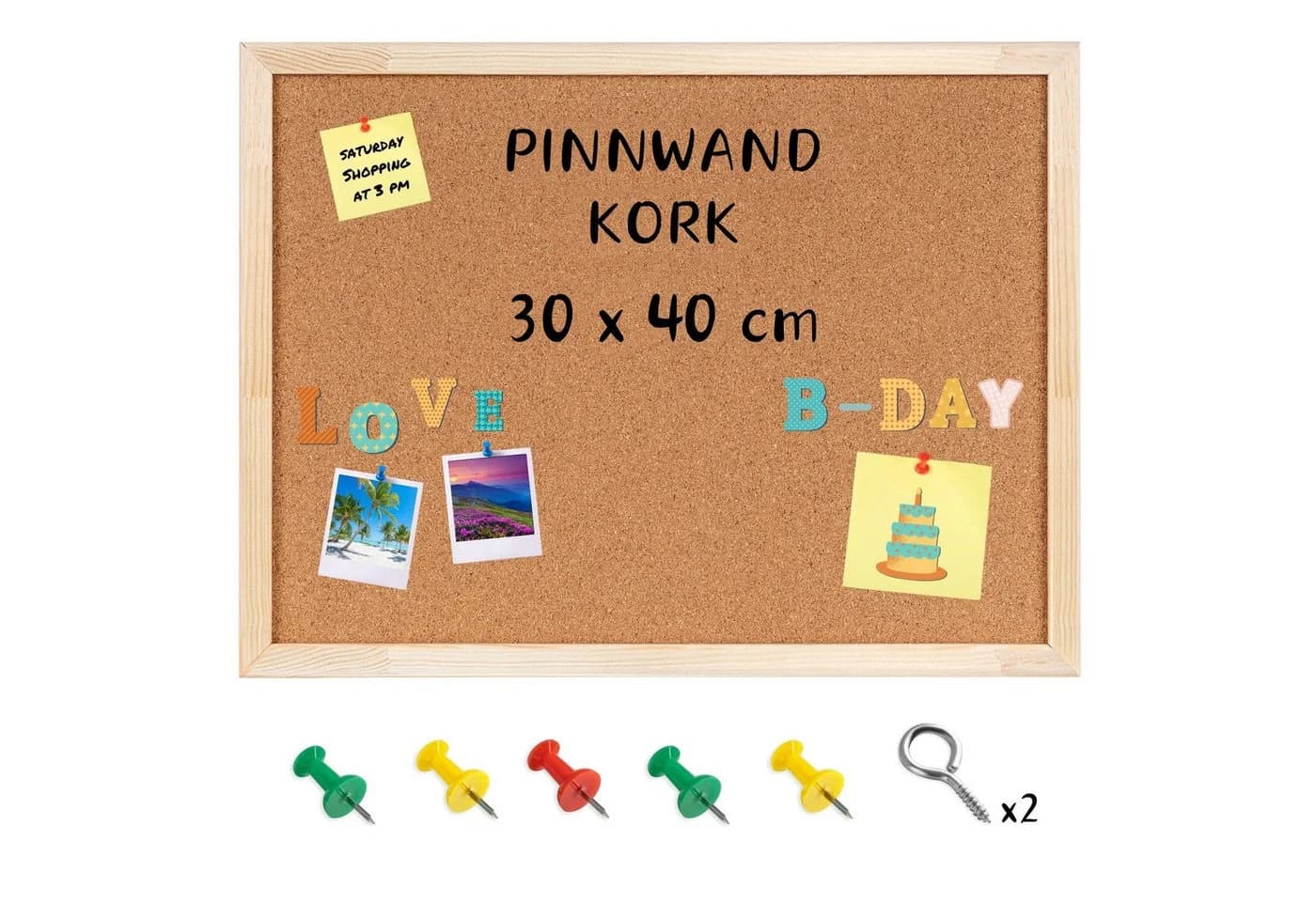 Creative Deco Korkpinnwand Groß mit 5 Nadeln Braun - Bild 4