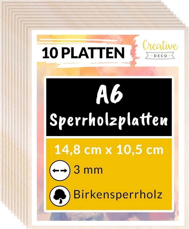 Creative Deco Birkensperrholzplatte 3mm 10-tlg. Bastelnaturmaterial - Bild 2