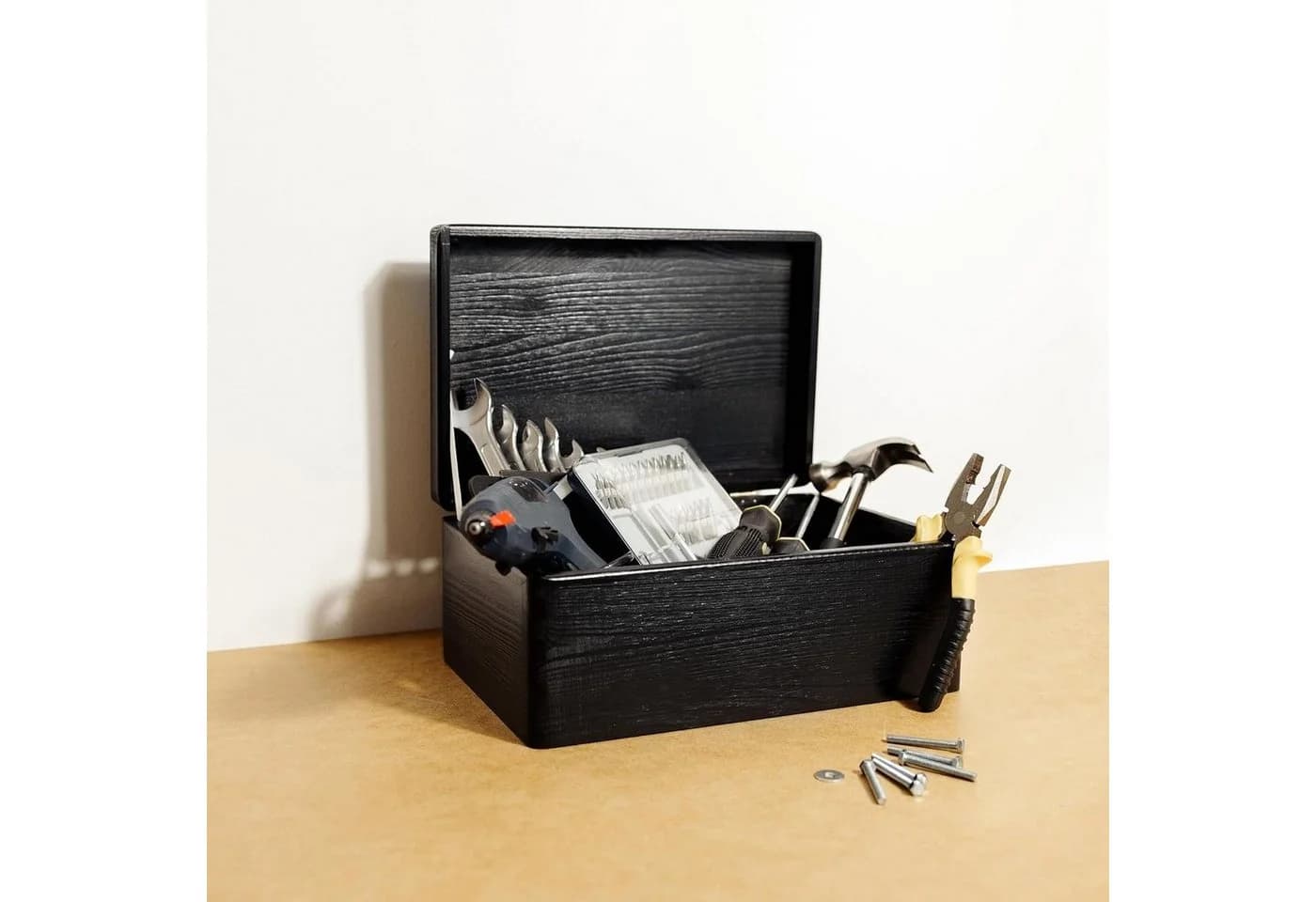 Creative Deco Holzkiste mit Deckel Groß Schwarz
