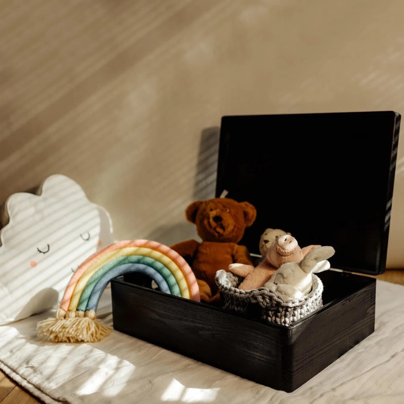 Creative Deco Aufbewahrungsbox XL Holzkiste mit Deckel Schwarz