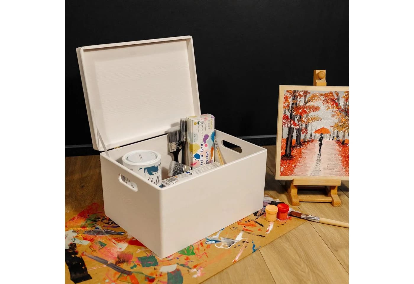 Creative Deco Holzkiste XXL Weiß mit Griffen und Scharnieren