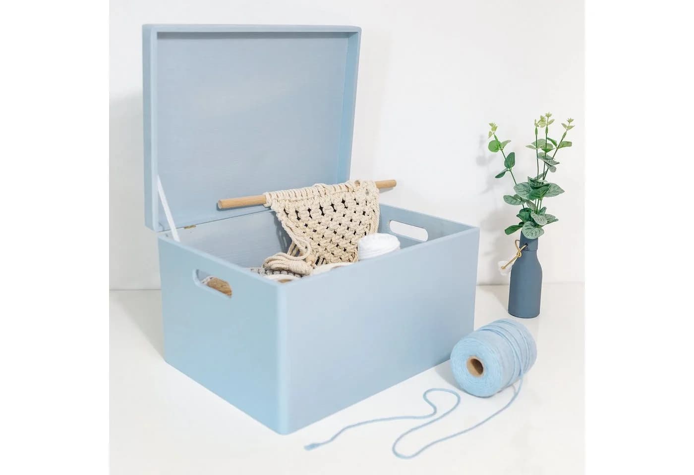 Creative Deco Holzkiste XXL Blau mit Griffen und Scharnieren - Bild 4